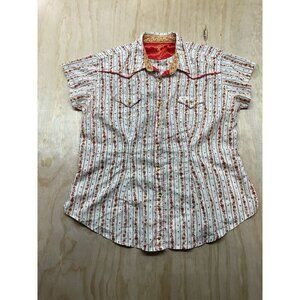 Wrangler 20X Shirt Womens M Oranges Pearl Snap Up Rancher Cowgirl Rodeo Farmer